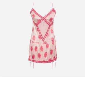 Frankie's Bikinis Pink Floral Lace Slip